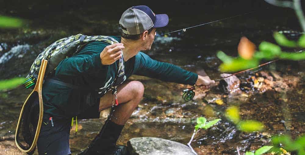 Fly fishing in a stream
