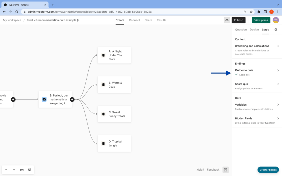 skincare-quiz-template-step-seven-pt-1 assign your product recommendations in typeform