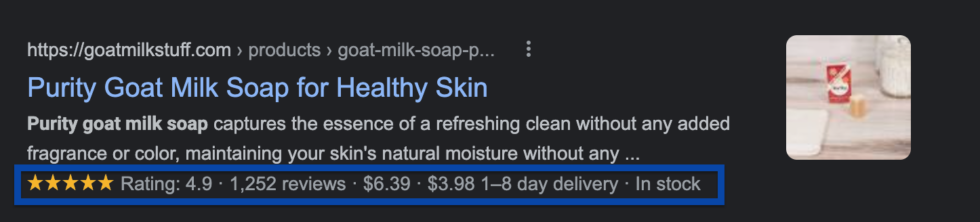 rich-snippets-are-not-featured-snippets-ecommerce google rich snippet for goat milk soap