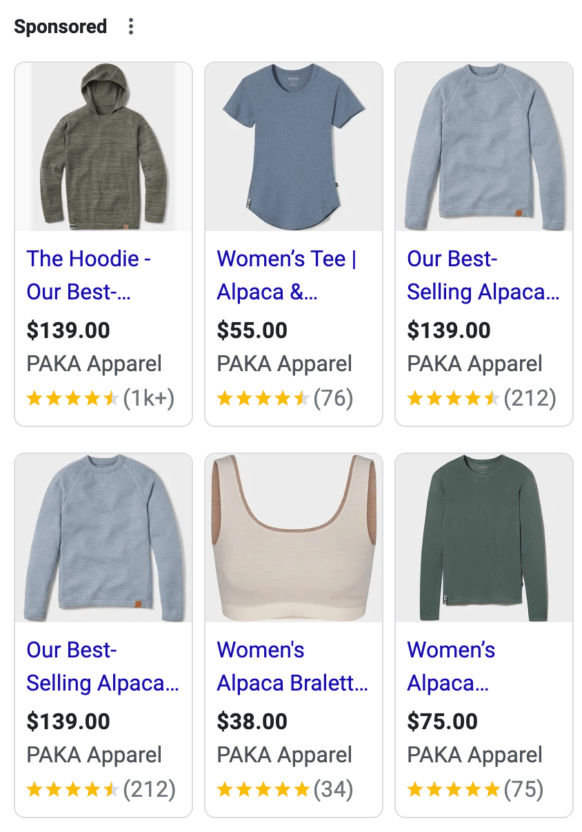 Paka Apparel Google Shopping Ads from RaveCapture