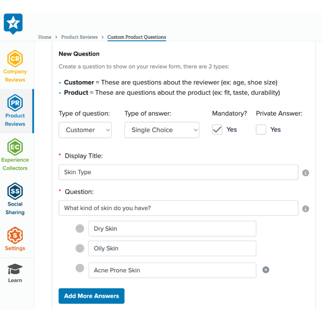 add custom review questions with ravecapture