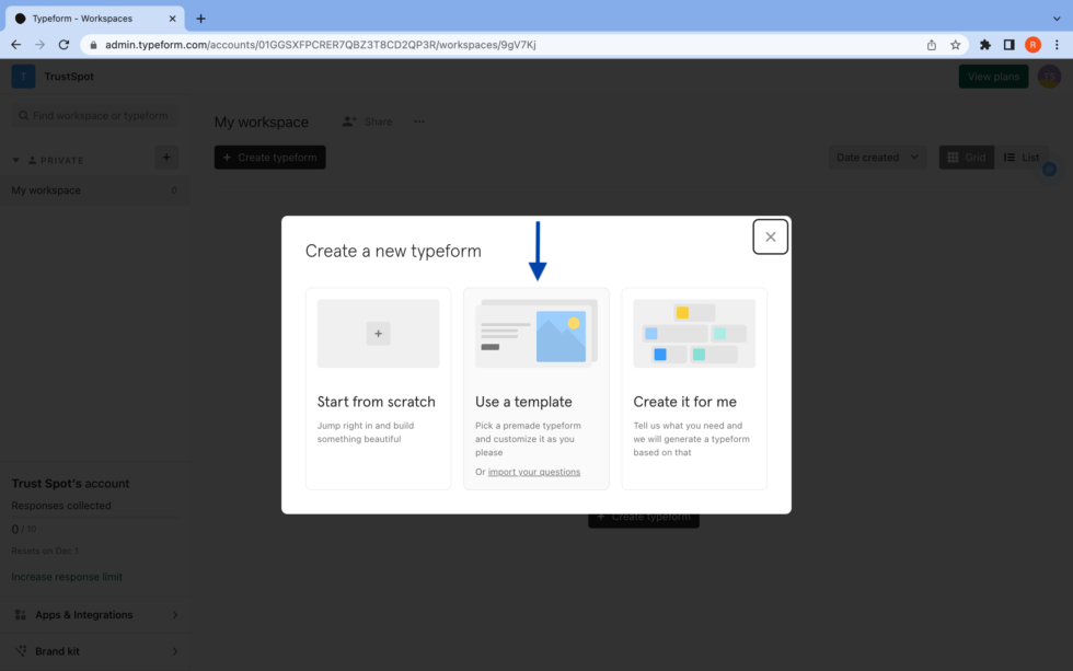 skincare-quiz-template-step-one typeform signup screen