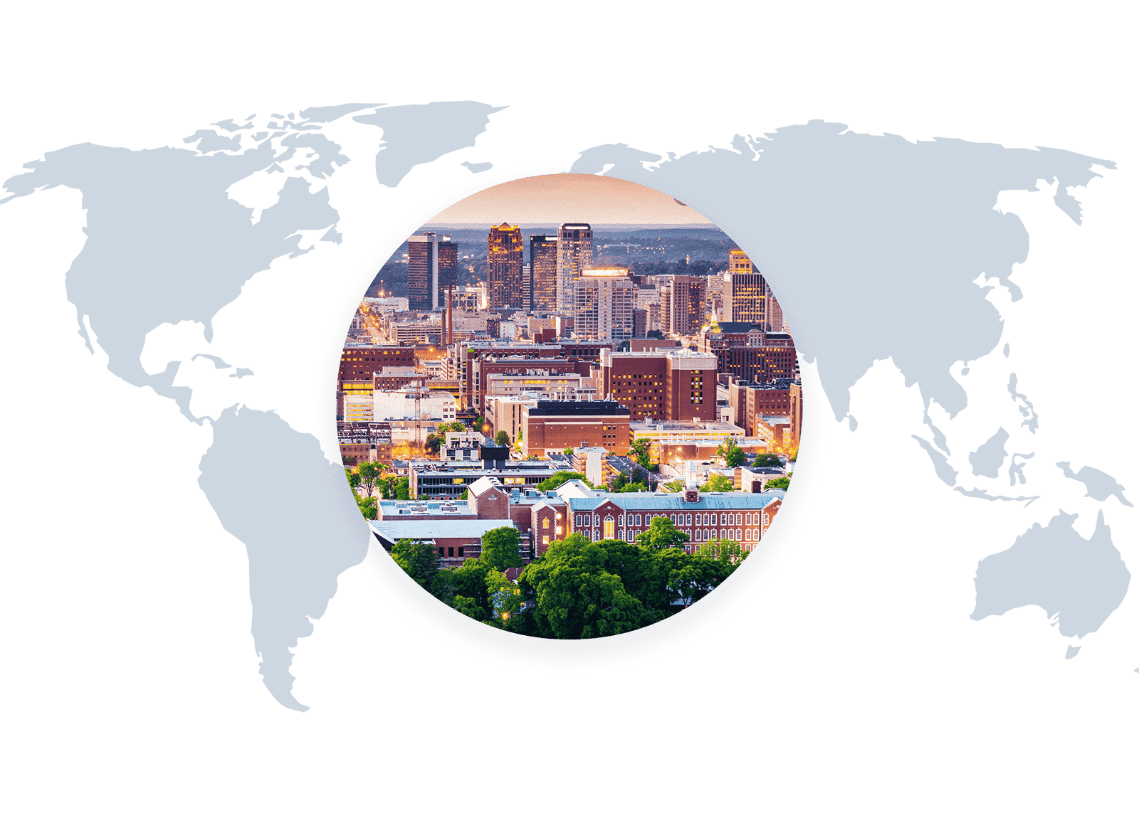 Image of Birmingham, Alabama and World Map