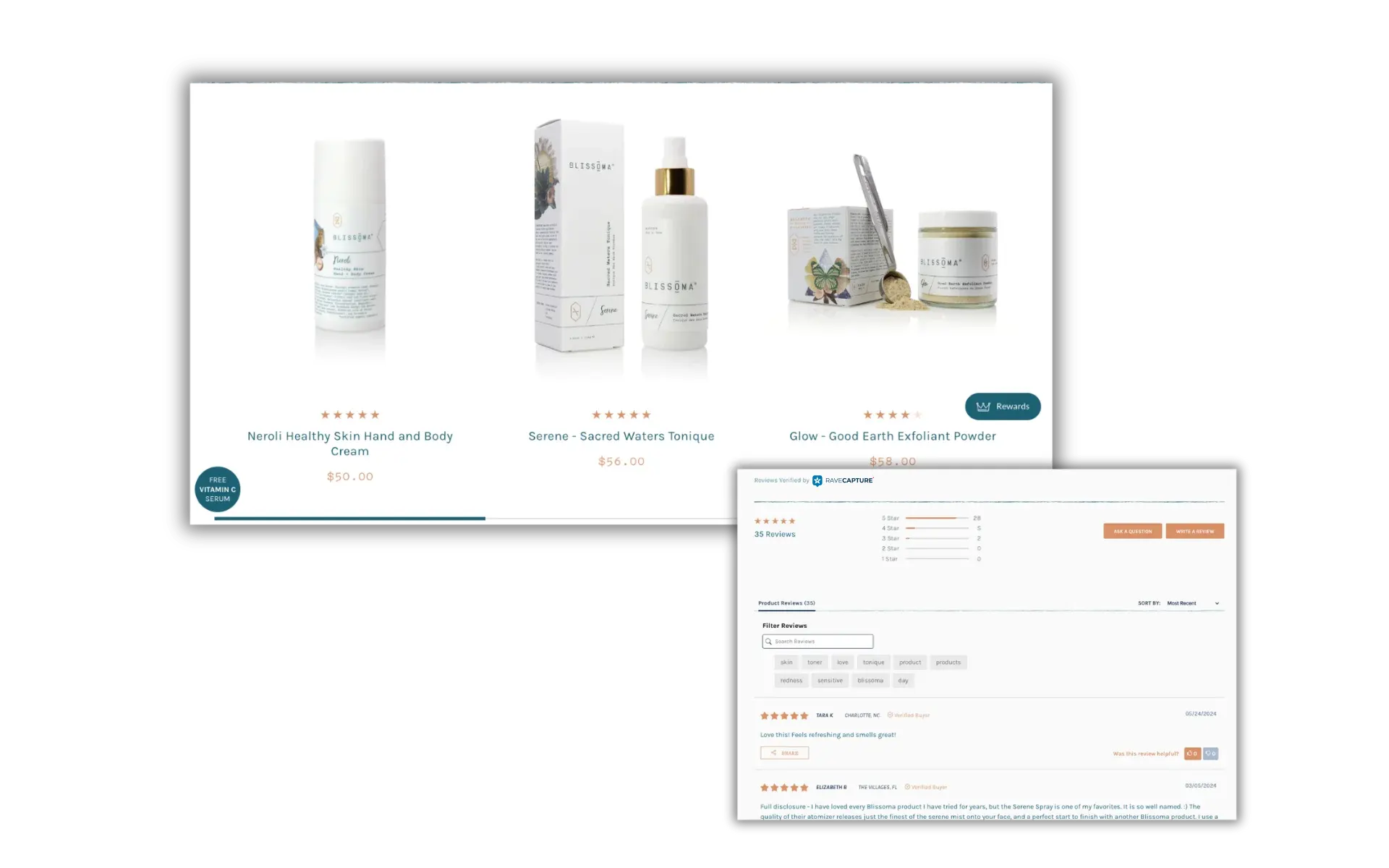 blissoma displaying on website