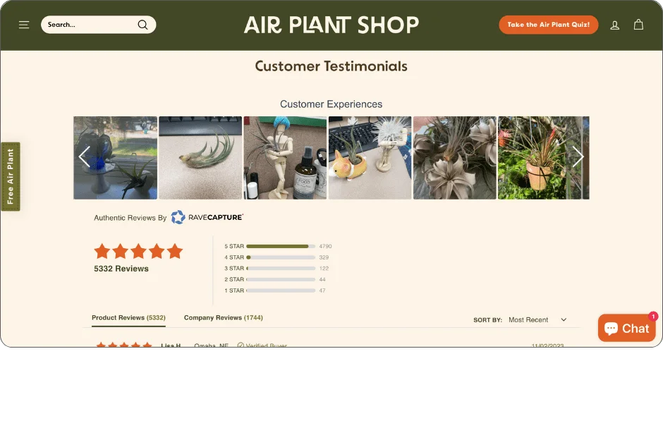 airplantshop testimonials screen