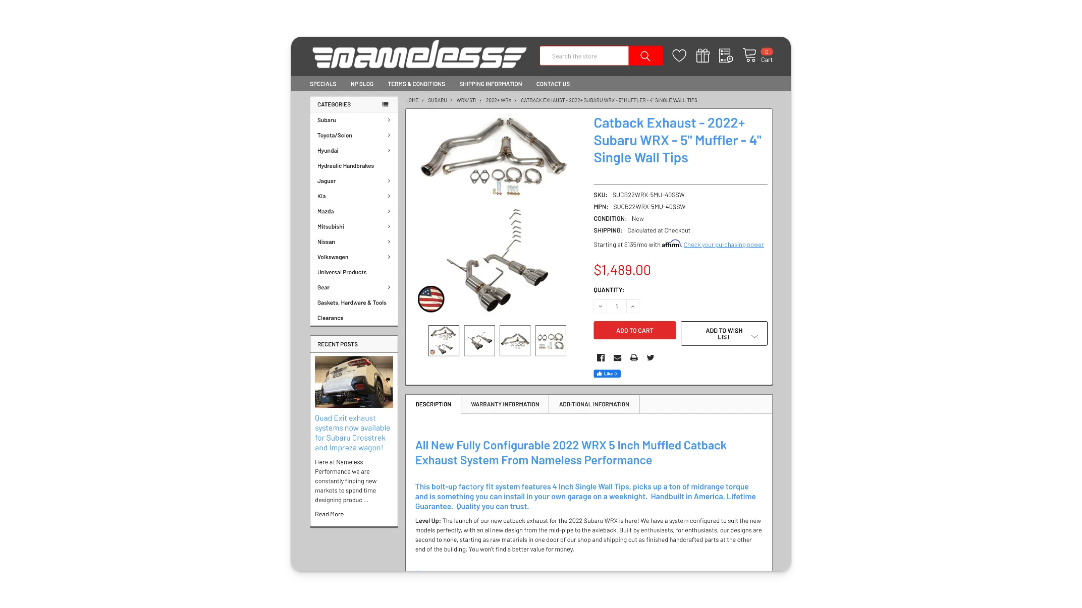 nameless performance product page example