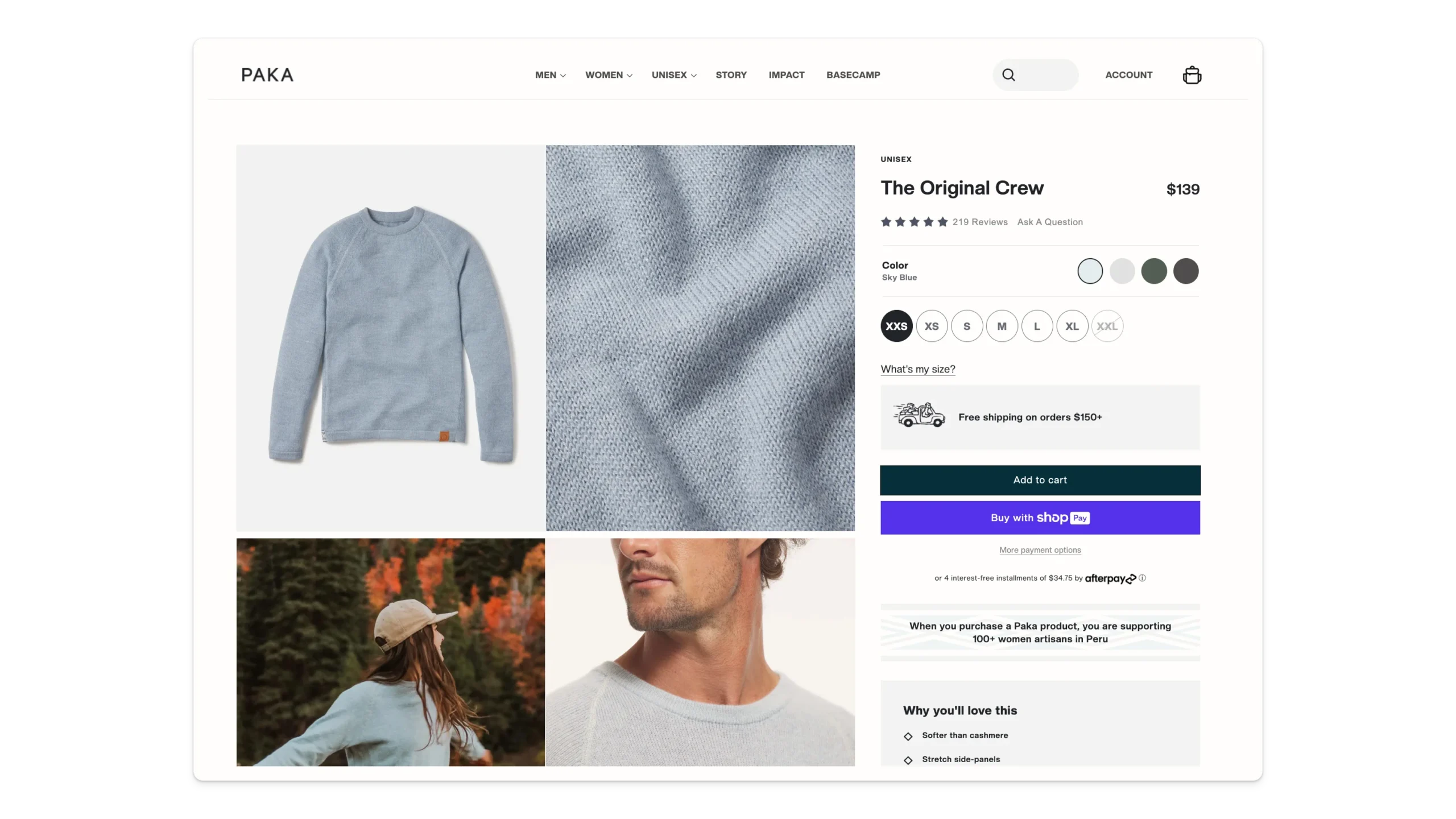 paka apparel product page example