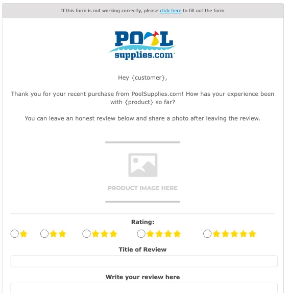Pool Supplies Review Request Email Example